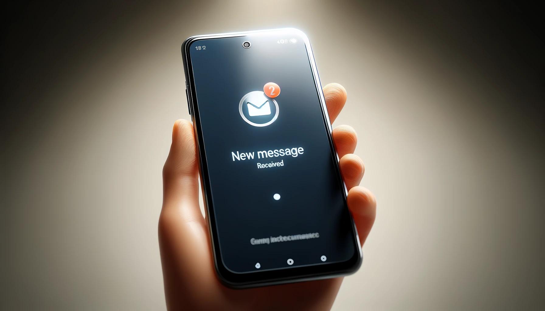 یک تلفن همراه که در حال نشان دادن یک پیامک جدید است